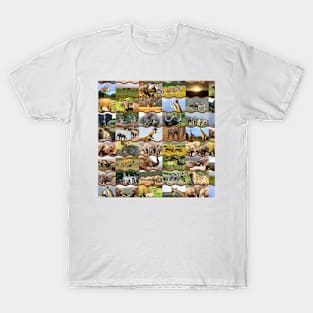 African Wildlife Collage Wave Lines Brown T-Shirt